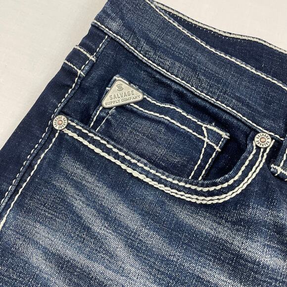 Y2K Salvage Supply Co Anarchy Straight Jeans size 38 x 32 Dark Wash Streetwear - Picture 11 of 11